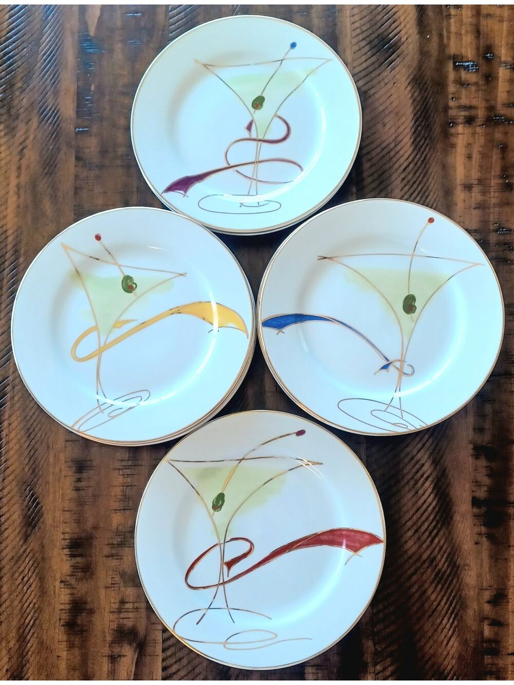 Vtg 1990s Pier 1 Martini Glass Appetizer Plates Set of 9 Pristine
